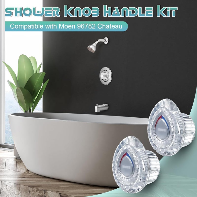 Enhon 2 Pack Shower Knob Handle Kit Compatible with Moen 96797 Chateau Collection, Replacement Faucet Handle Kit for Bathroom Tub and Shower, Include Screws, Chrome Knob Insert, Made in Taiwan - Image 2